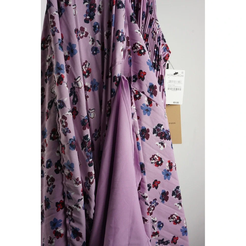 New Halogen(r) Women's Size S Sleeveless Pleated Purple Darota Floral Midi Dress